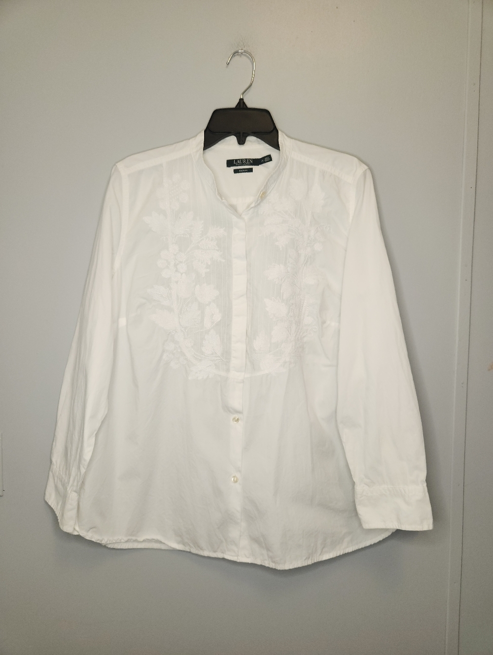 Lauren Ralph Lauren Womens White Embroidered Cotton Shirt Size 1X - Picture 8 of 10